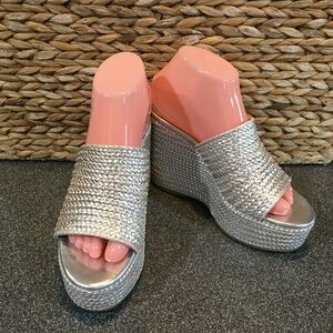 Guess Silver Platform Wedge Sandals